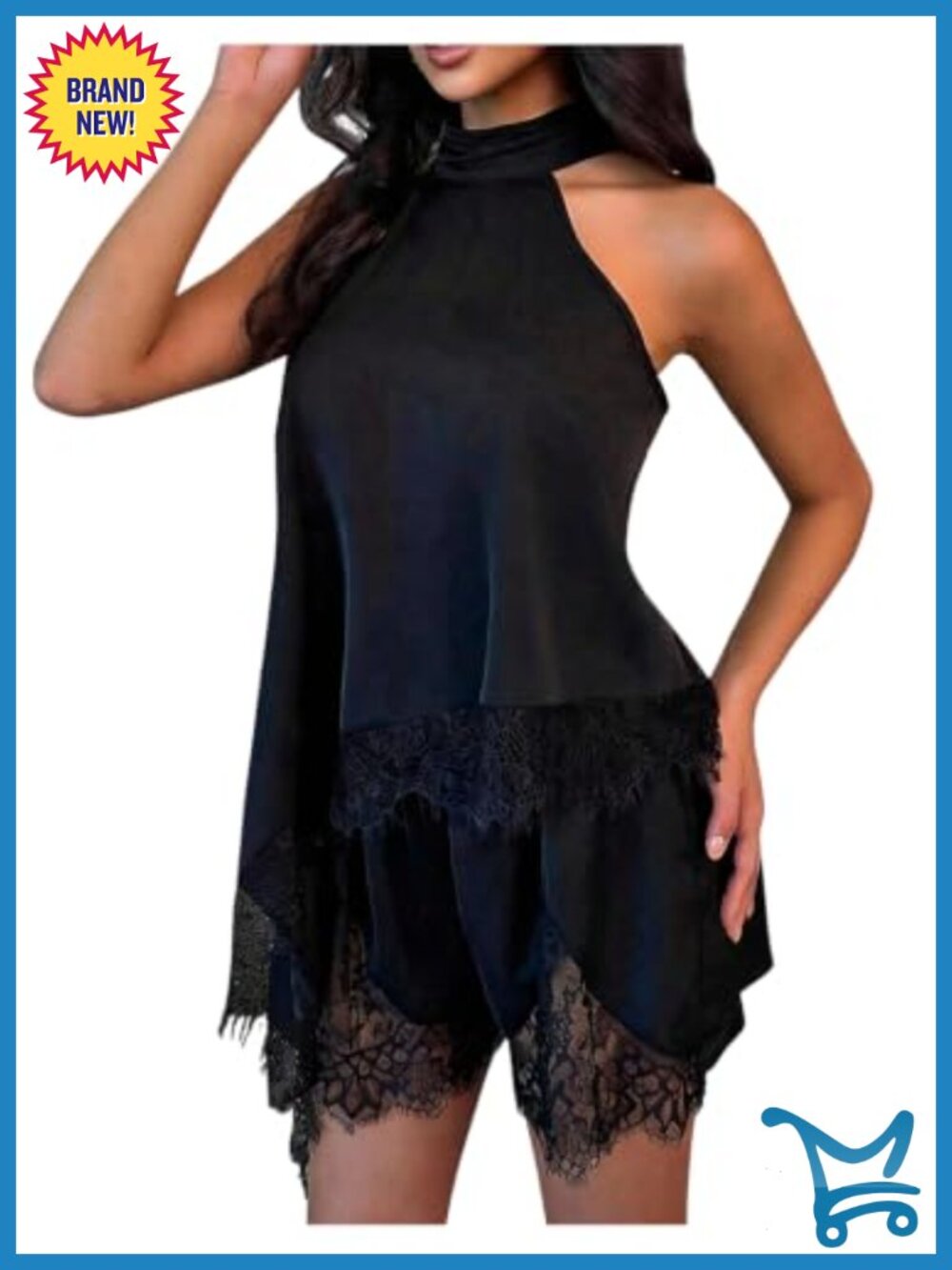 Verdusa Women's 2 Piece Lace Halter Sleeveless Top & Mini Shorts Set